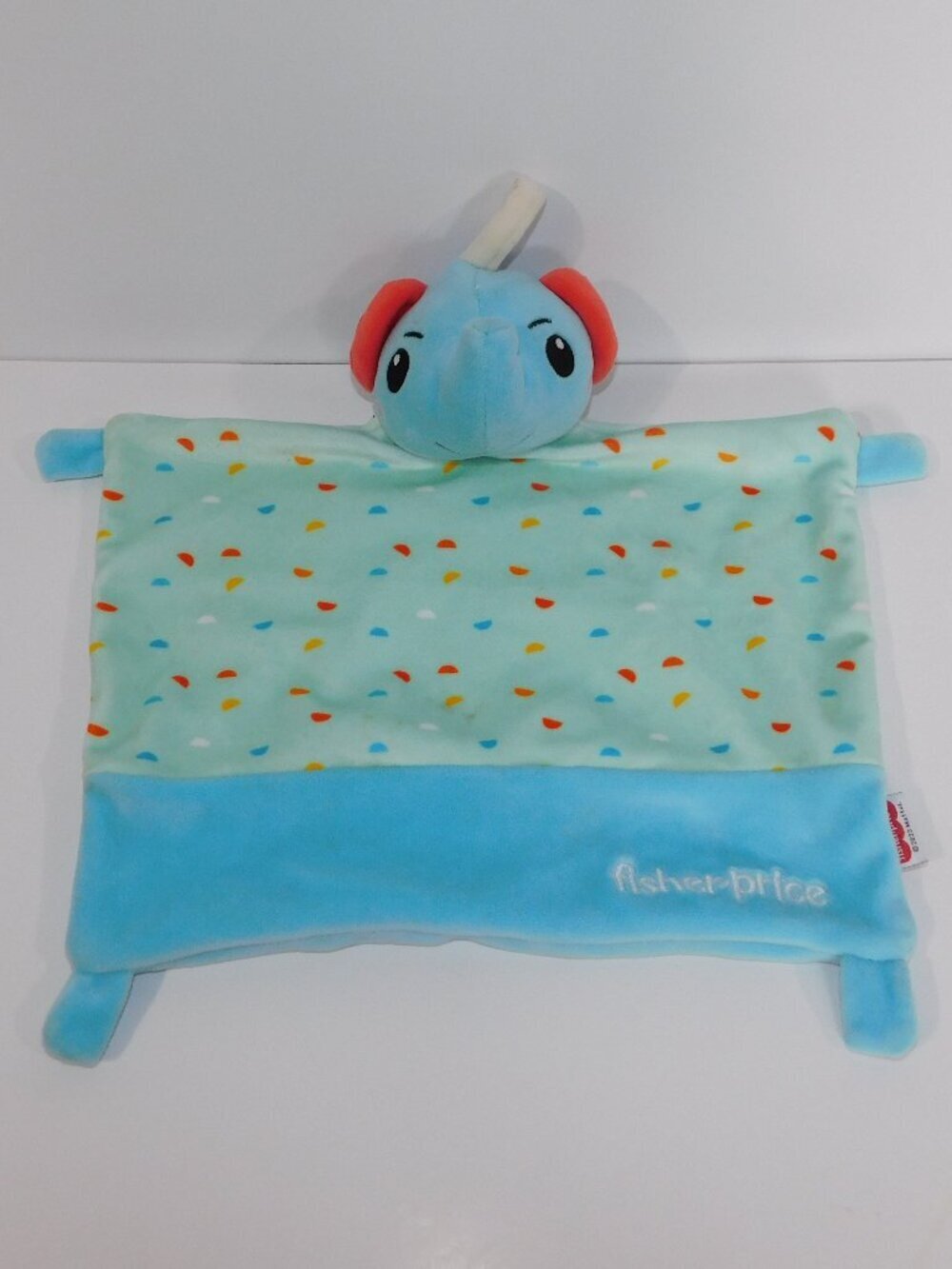 Fisher Price elephant Blue Dotted Plush Security Blanket Baby lovey nunu Soother